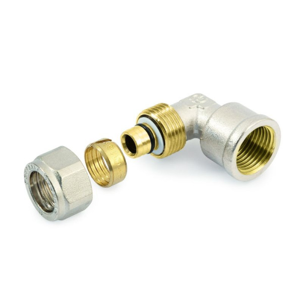 Gomito Bigiunto Filettato Femmina per Multistrato a Stringere